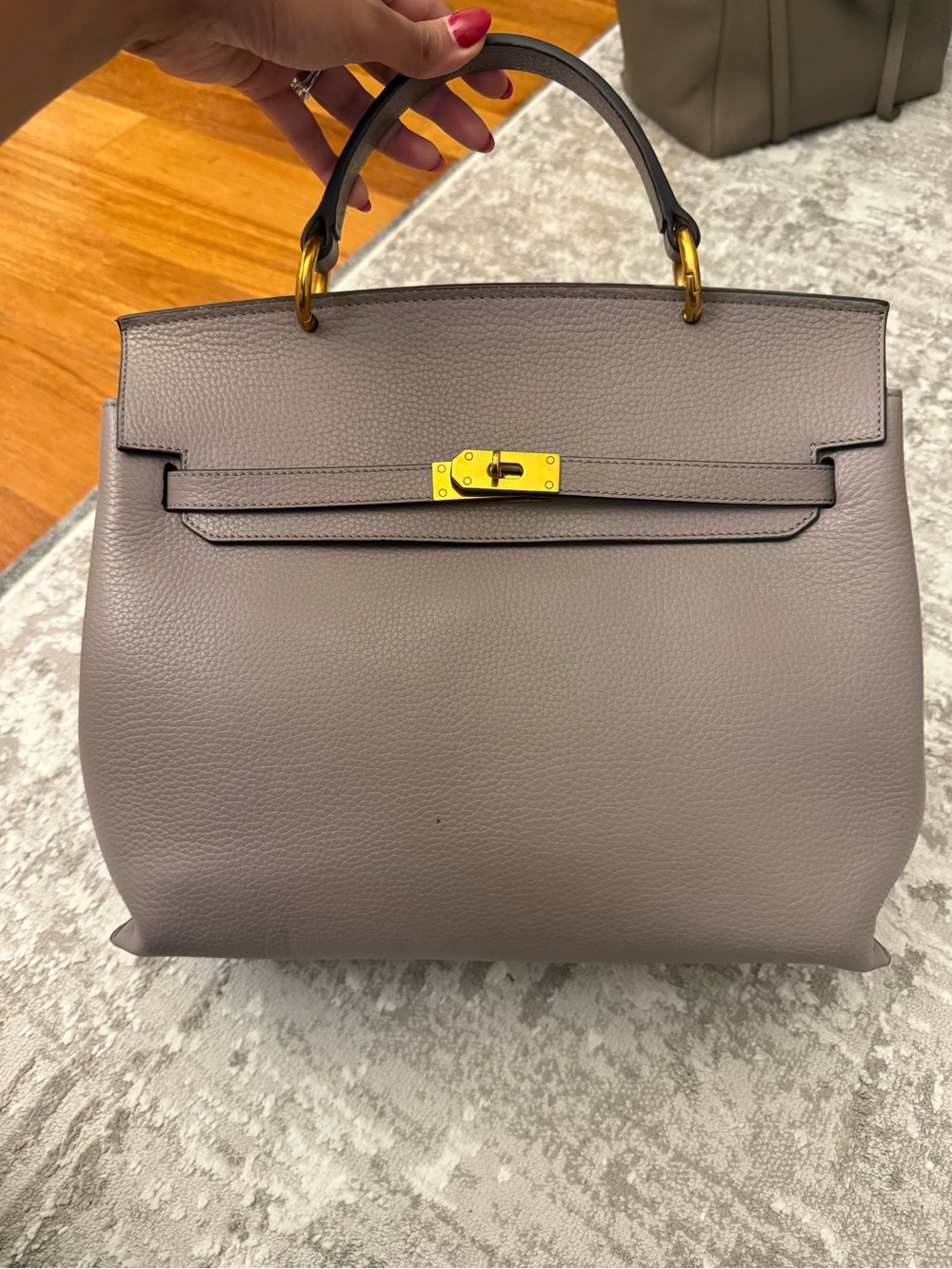 Structured Top-Handle Satchel in Gray with Gold Hardware - Smaak Jenna